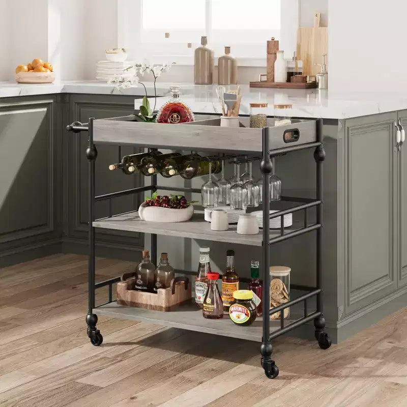 TROPOW Bar Cart, Bar Carts for The Home, 3 Tier Bar Cart with Wheels, Portable Home Bar & Serving Carts, Rolling Cart