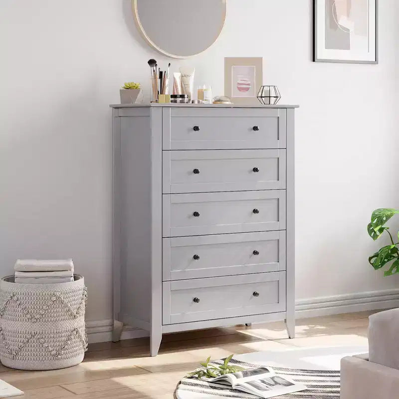 GustoWave 5 Chest of Drawer Dresser, Wood Storage Organizer with Drawers for Bedroom, Living Room, Entryway, Grey