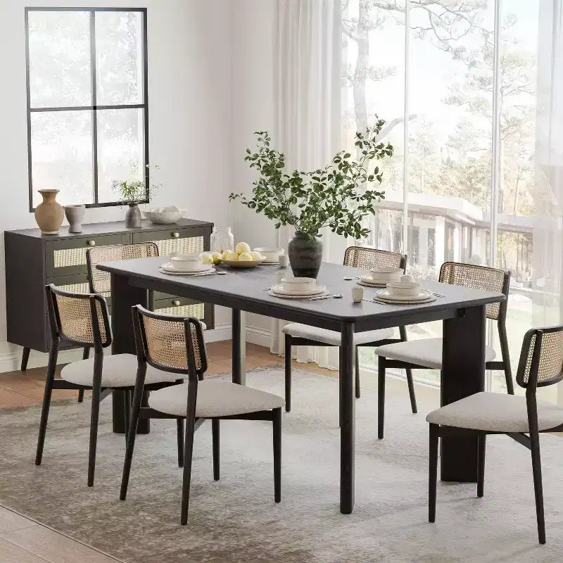 Table à manger de ferme en bois massif noir 67 x 33,5 po avec plateau carré en bois pour salles à manger modernes et réunions de famille