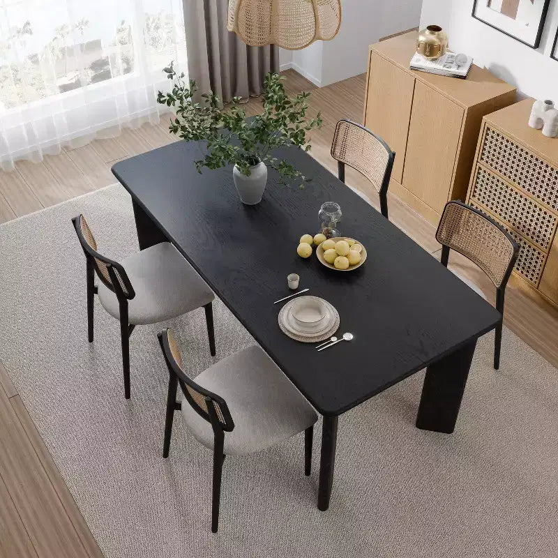 Table à manger de ferme en bois massif noir 67 x 33,5 po avec plateau carré en bois pour salles à manger modernes et réunions de famille