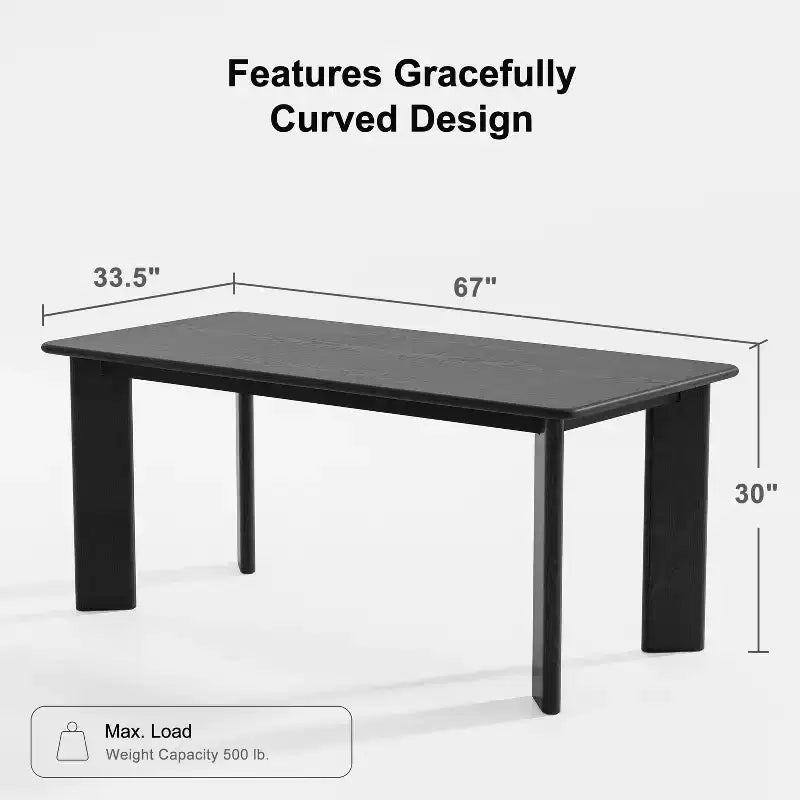 Table à manger de ferme en bois massif noir 67 x 33,5 po avec plateau carré en bois pour salles à manger modernes et réunions de famille
