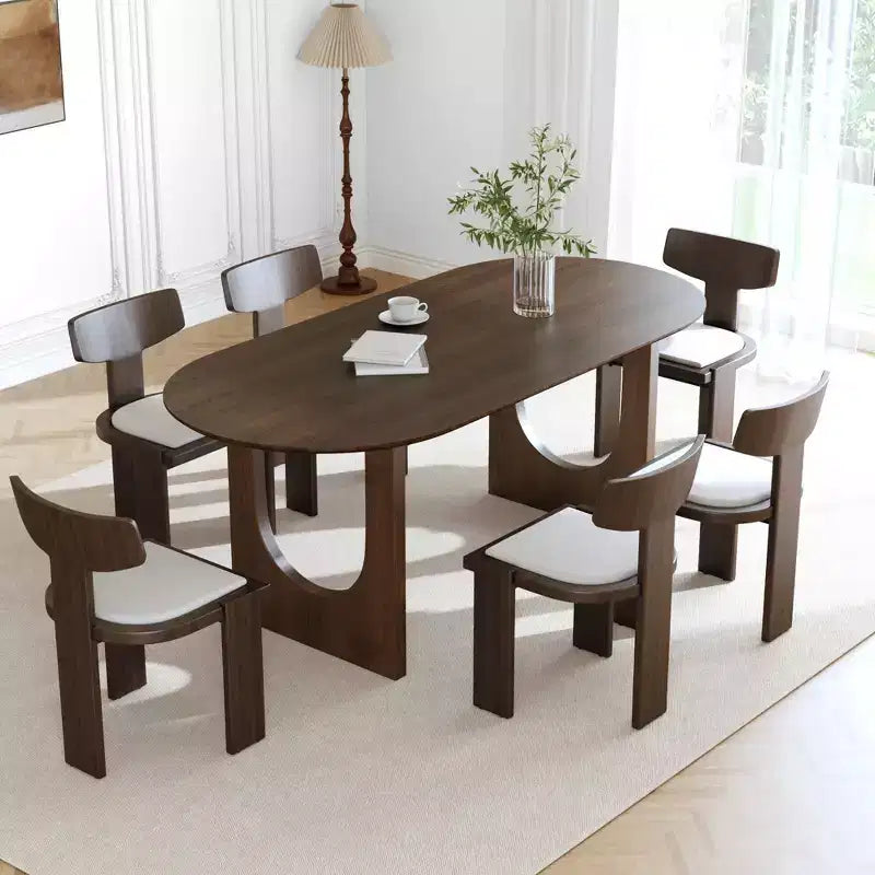 Table de salle à manger ovale moderne en bois massif de noyer 67 x 33,5 avec pieds arqués pour cuisine et salle à manger