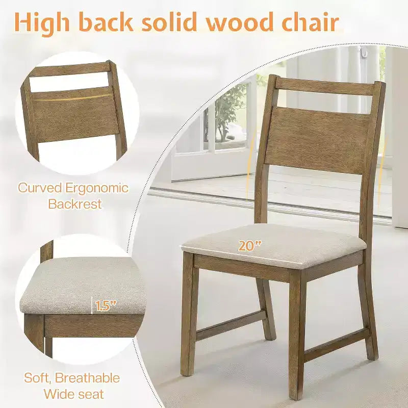 Table à manger ronde en bois massif de 46", chaises, meubles de cuisine et de salle à manger Mid-Century
