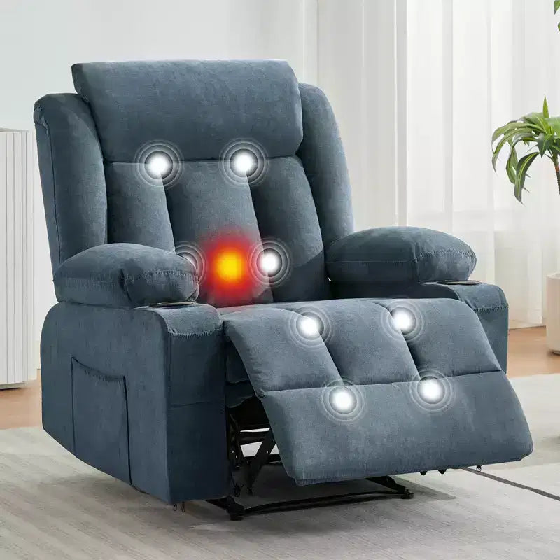 Fauteuil inclinable pivotant et berçant avec massage et chauffage, canapé de salon ergonomique surdimensionné avec repose-pieds étendu, porte-gobelets pour salon, chambre à coucher