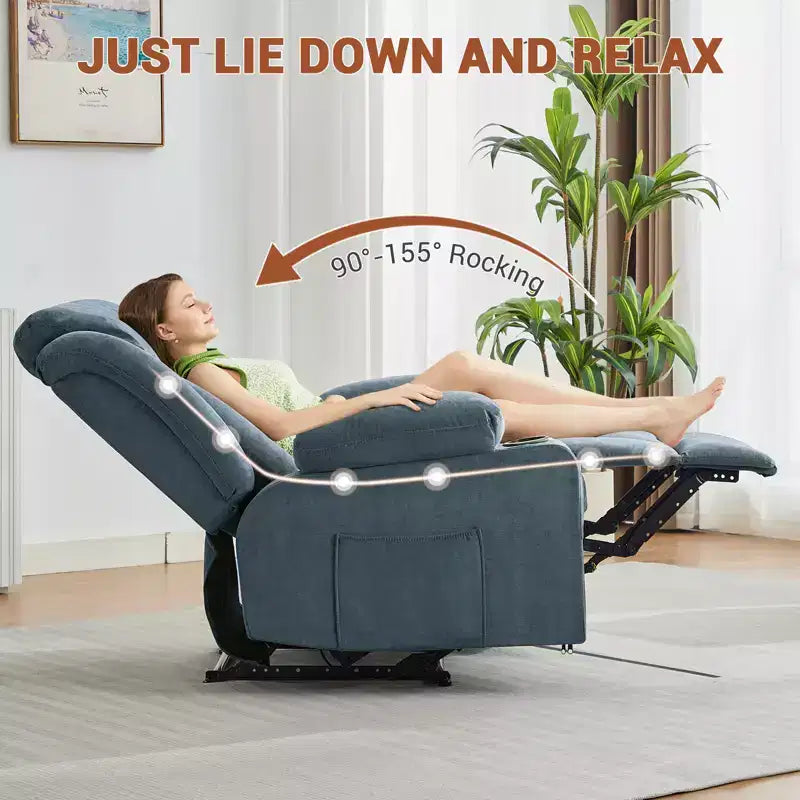 Fauteuil inclinable pivotant et berçant avec massage et chauffage, canapé de salon ergonomique surdimensionné avec repose-pieds étendu, porte-gobelets pour salon, chambre à coucher