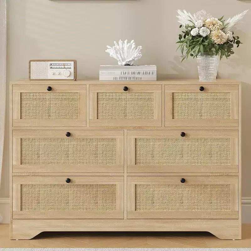 Commode à 7 tiroirs en rotin pour chambre à coucher, commodes et chiffonniers modernes de style ferme, organisateur de rangement en bois pour placard, salon, entrée