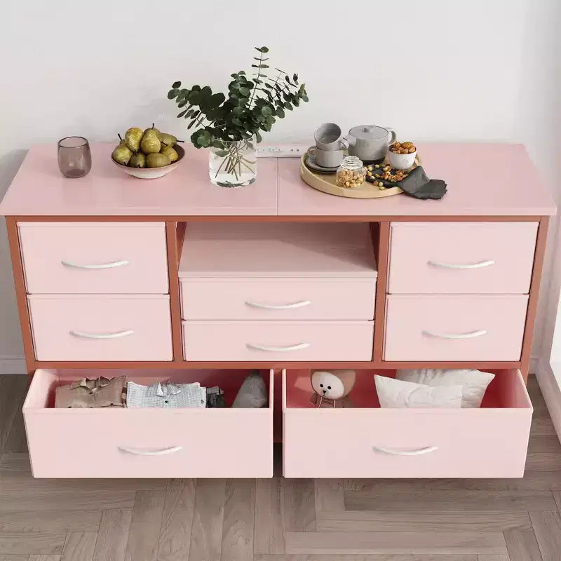 Meuble TV pour chambre à coucher, table console TV avec 8 tiroirs et étagères ouvertes pour salon, couloir