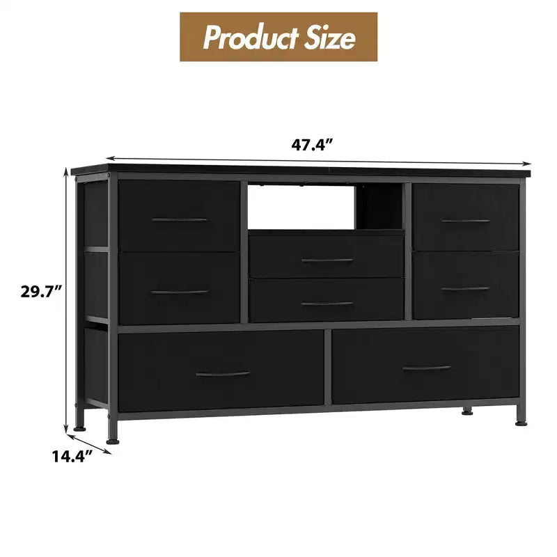Meuble TV pour chambre à coucher, table console TV avec 8 tiroirs et étagères ouvertes pour salon, couloir