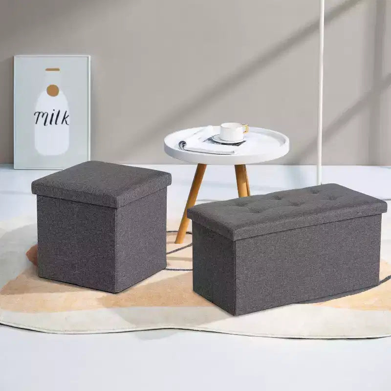 Pouf de rangement, Petit pouf pliant carré pour salon ou chambre à coucher, Repose-pieds rembourré avec rangement, 38 cm, Gris