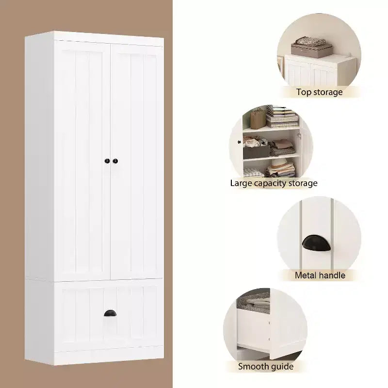 Armoire autoportante avec étagères réglables et tiroir inférieur, Organisateur de vêtements de placard, Meuble de rangement pour chambre à coucher/entrée