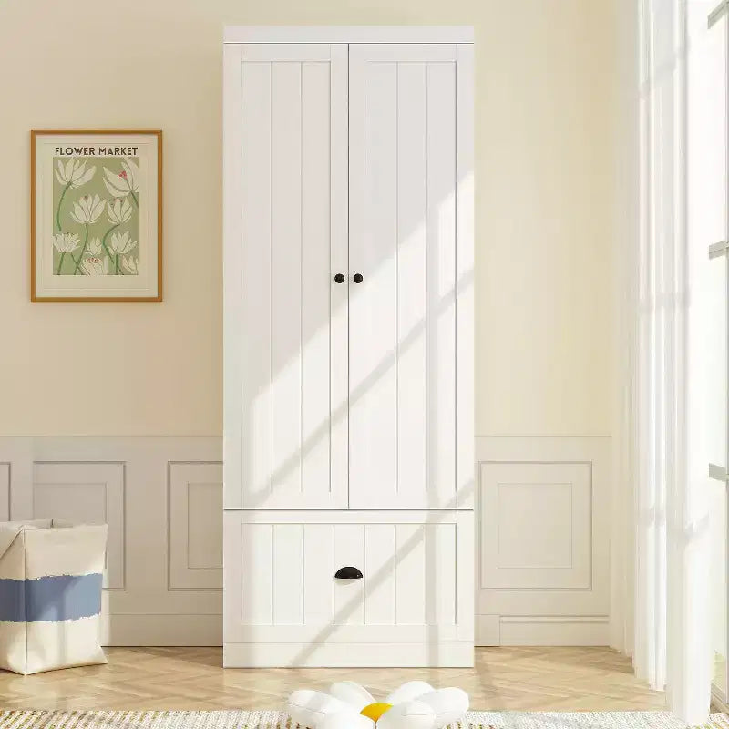 Armoire autoportante avec étagères réglables et tiroir inférieur, Organisateur de vêtements de placard, Meuble de rangement pour chambre à coucher/entrée