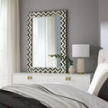 Wall Mirror Resin Wood Glass Modern Chevron Frame 24x1x36 Inch Gray White Decorative Accent for Home Office Bedroom Living Room