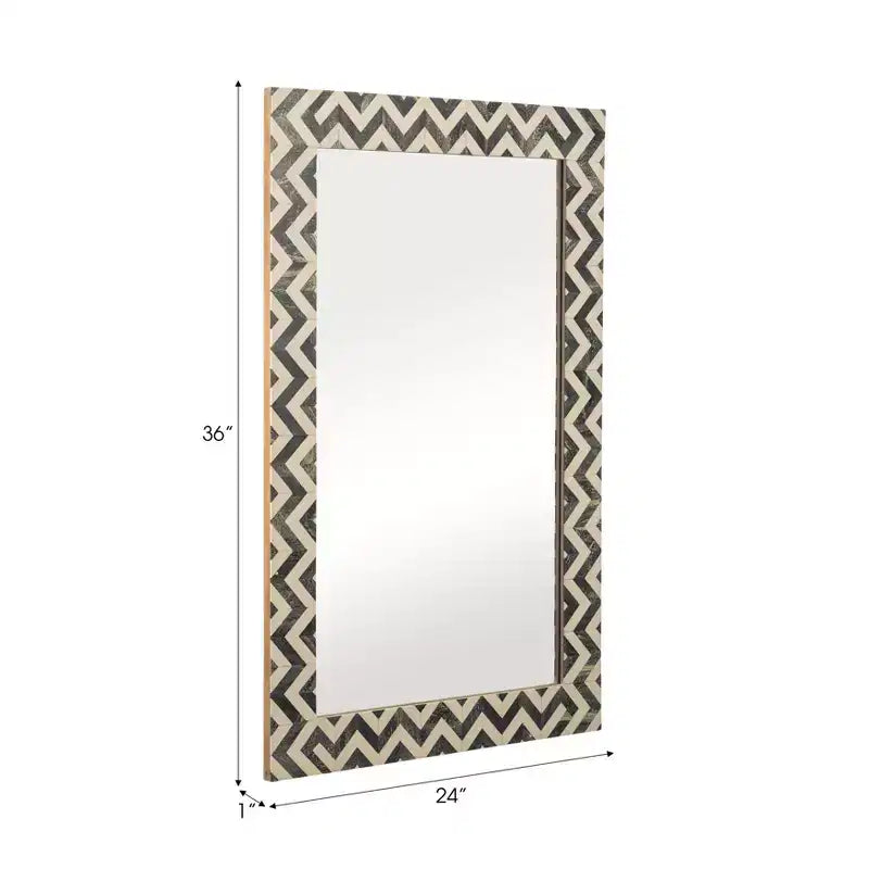 Miroir Mural Résine Bois Verre Cadre Moderne Chevron 24x1x36 Pouces Gris Blanc Accent Décoratif pour Maison Bureau Chambre Salon
