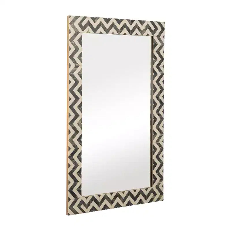 Miroir Mural Résine Bois Verre Cadre Moderne Chevron 24x1x36 Pouces Gris Blanc Accent Décoratif pour Maison Bureau Chambre Salon