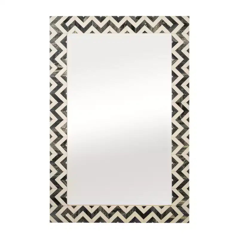 Miroir Mural Résine Bois Verre Cadre Moderne Chevron 24x1x36 Pouces Gris Blanc Accent Décoratif pour Maison Bureau Chambre Salon