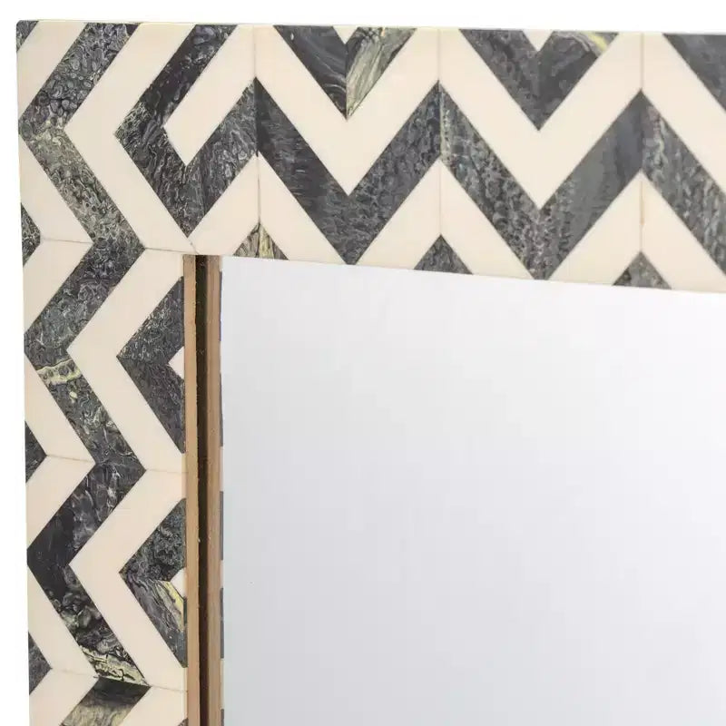 Miroir Mural Résine Bois Verre Cadre Moderne Chevron 24x1x36 Pouces Gris Blanc Accent Décoratif pour Maison Bureau Chambre Salon
