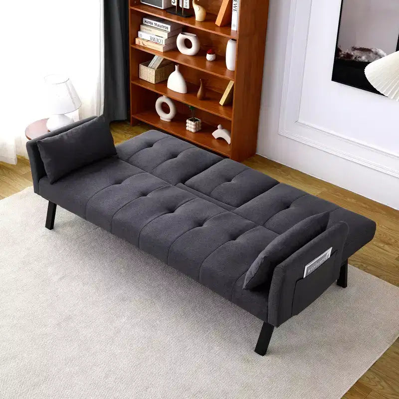 Canapé-lit multifonctionnel en coton de 70 pouces avec porte-gobelet, rangement latéral pour salon ou chambre à coucher, noir