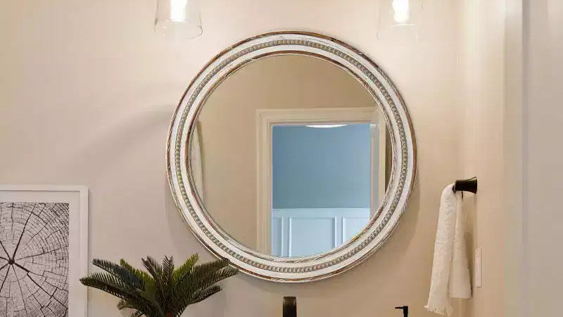 GDFStudio Cruz Farmhouse Wooden Decorative Round Wall Mirror With Beads