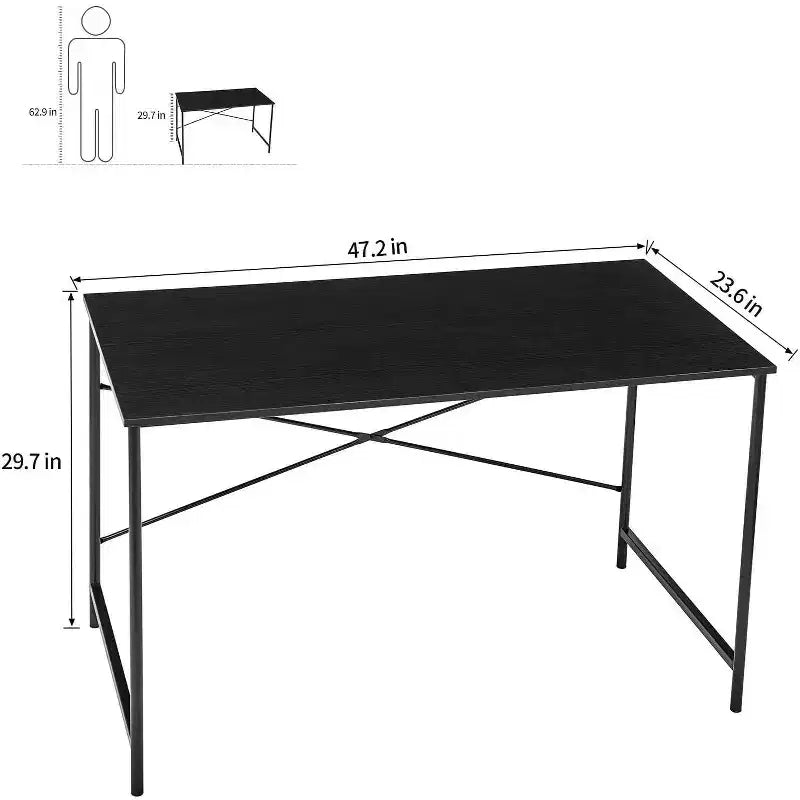 Bureau d'ordinateur de 120 cm, table de travail simple avec pieds métalliques robustes, table d'écriture polyvalente pour étudiants, travail ou études, noir