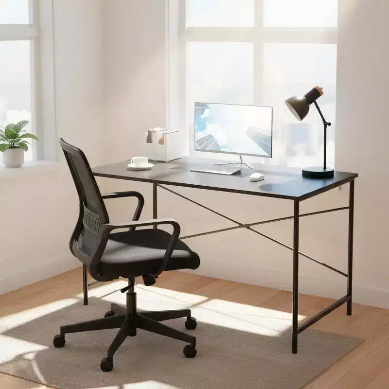 Bureau d'ordinateur de 120 cm, table de travail simple avec pieds métalliques robustes, table d'écriture polyvalente pour étudiants, travail ou études, noir