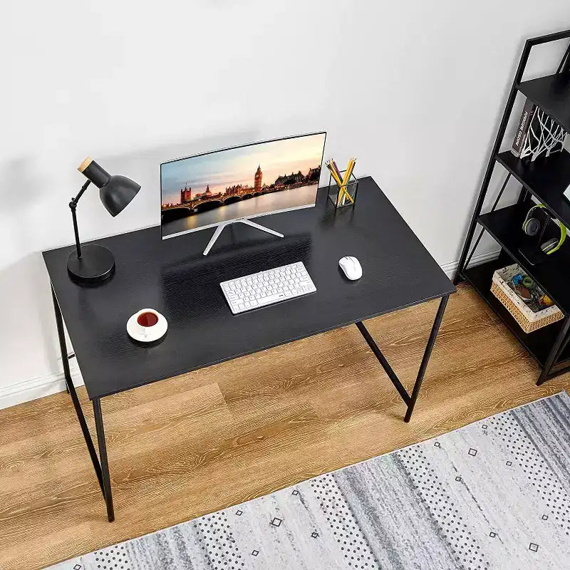 Bureau d'ordinateur de 120 cm, table de travail simple avec pieds métalliques robustes, table d'écriture polyvalente pour étudiants, travail ou études, noir