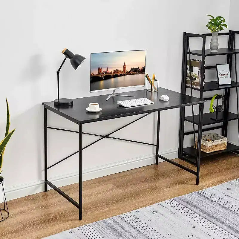 Bureau d'ordinateur de 120 cm, table de travail simple avec pieds métalliques robustes, table d'écriture polyvalente pour étudiants, travail ou études, noir