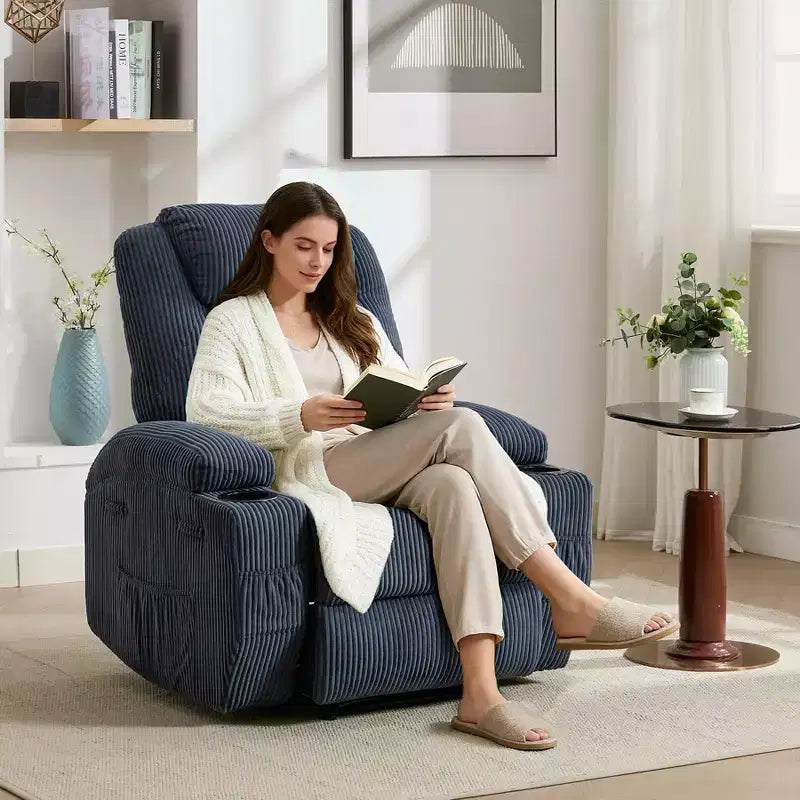 Ultra - Comfy Corduroy Recliner Chair for Small Space, Updated Adjustable Electric Power Recliner Chairs for Adults with 2 Side Pockets