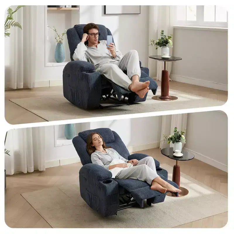 Fauteuil inclinable ultra-confortable en velours côtelé pour petits espaces, fauteuils inclinables électriques réglables mis à jour pour adultes avec 2 poches latérales