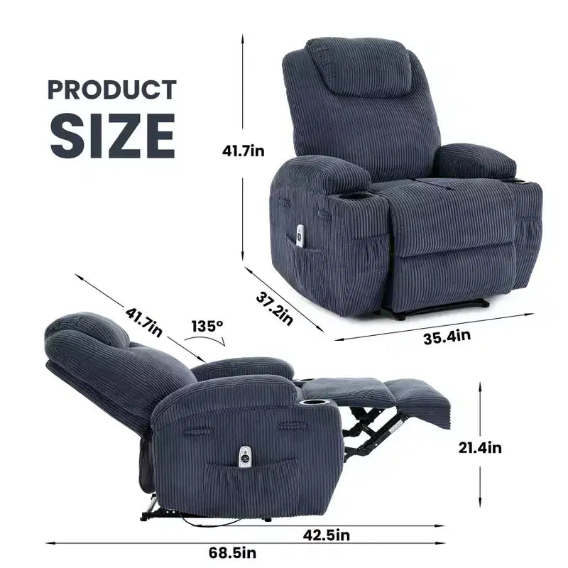 Fauteuil inclinable ultra-confortable en velours côtelé pour petits espaces, fauteuils inclinables électriques réglables mis à jour pour adultes avec 2 poches latérales
