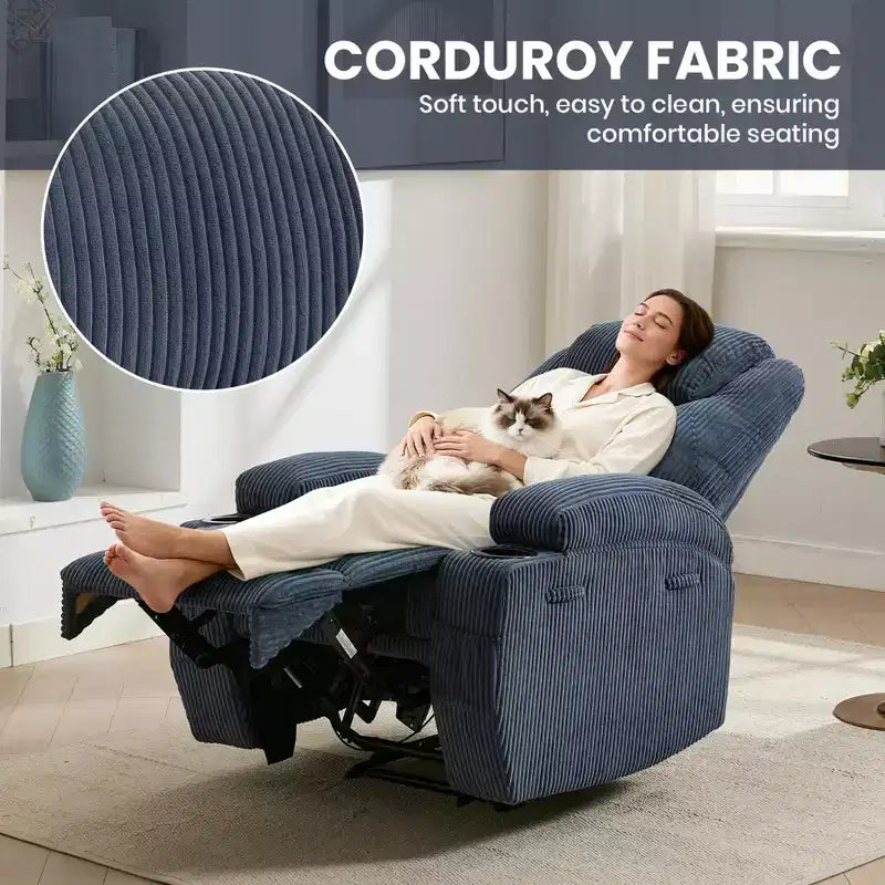 Fauteuil inclinable ultra-confortable en velours côtelé pour petits espaces, fauteuils inclinables électriques réglables mis à jour pour adultes avec 2 poches latérales
