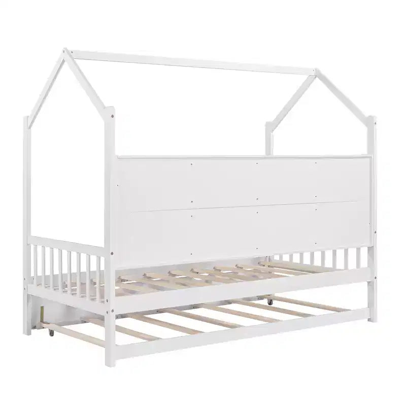Lit cabane double avec lit gigogne et étagères de rangement, lit Montessori pour enfants en bois, cadre de lit tente de jeu pour filles et garçons, blanc