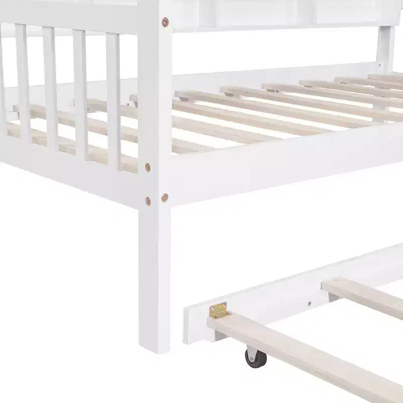 Lit cabane double avec lit gigogne et étagères de rangement, lit Montessori pour enfants en bois, cadre de lit tente de jeu pour filles et garçons, blanc