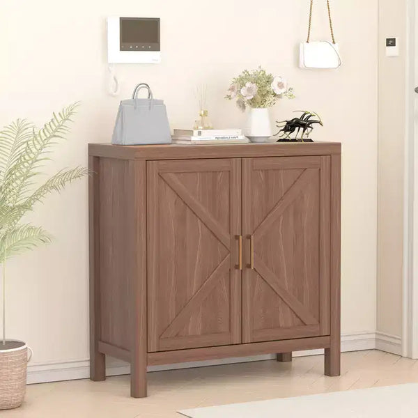 30 Inch Storage Cabinet, Wood Double Door Sideboard with 2 Adjustable Shelves, Rustic Brown Entryway Cabinet for Kitchen, Bedroom, Living Room