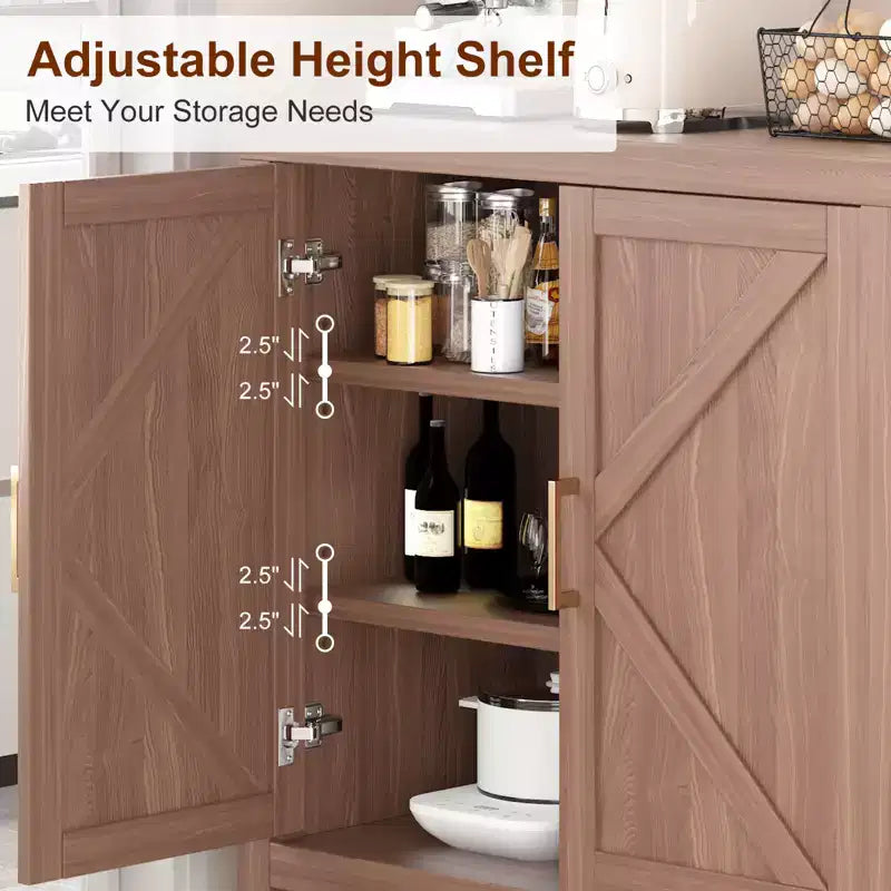 Meuble de rangement 76 cm, buffet en bois à double porte avec 2 étagères réglables, armoire d'entrée rustique marron pour cuisine, chambre, salon