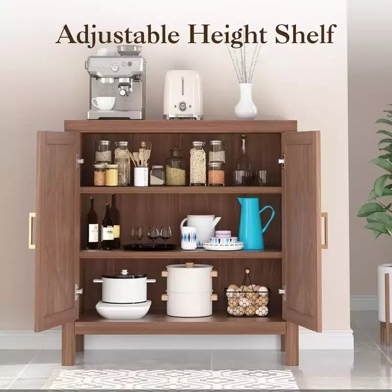 Meuble de rangement 76 cm, buffet en bois à double porte avec 2 étagères réglables, armoire d'entrée rustique marron pour cuisine, chambre, salon