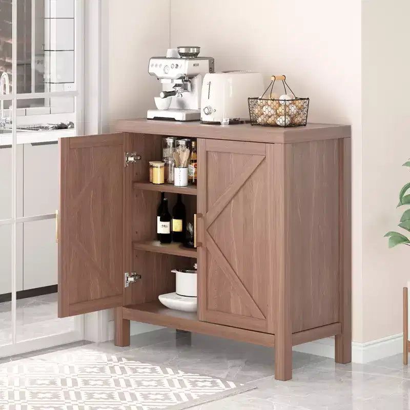 Meuble de rangement 76 cm, buffet en bois à double porte avec 2 étagères réglables, armoire d'entrée rustique marron pour cuisine, chambre, salon