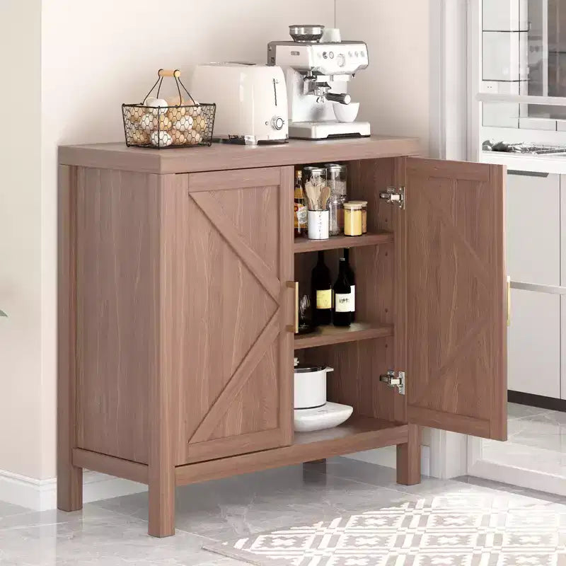 Meuble de rangement 76 cm, buffet en bois à double porte avec 2 étagères réglables, armoire d'entrée rustique marron pour cuisine, chambre, salon