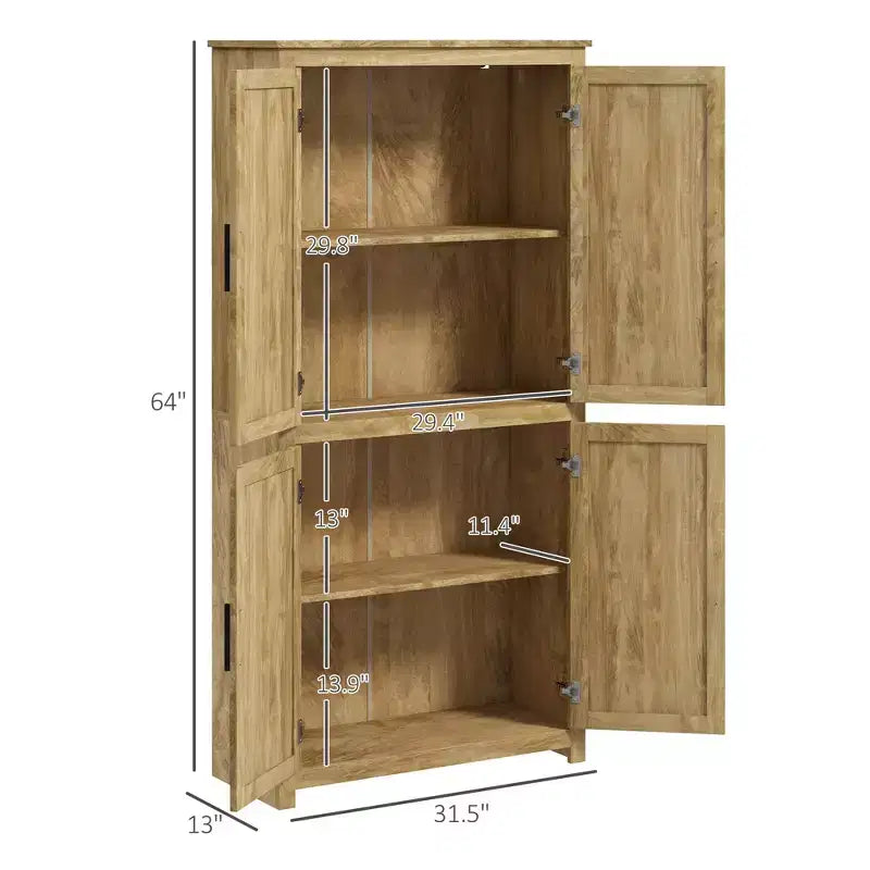 Armoire de cuisine haute de 162,5 cm avec 4 portes en rotin, 4 étagères et une étagère réglable