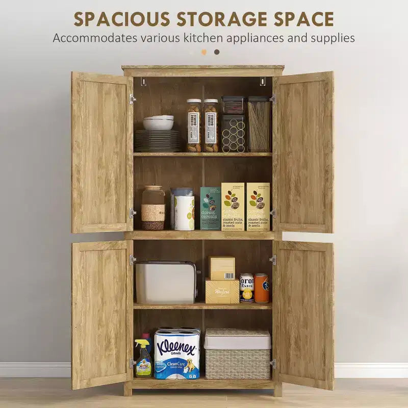 Armoire de cuisine haute de 162,5 cm avec 4 portes en rotin, 4 étagères et une étagère réglable