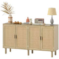 Bohemian Sideboard, 62.2 Buffet Cabinet with 4 Rattan Doors and Shelves for Living Room, Hallway