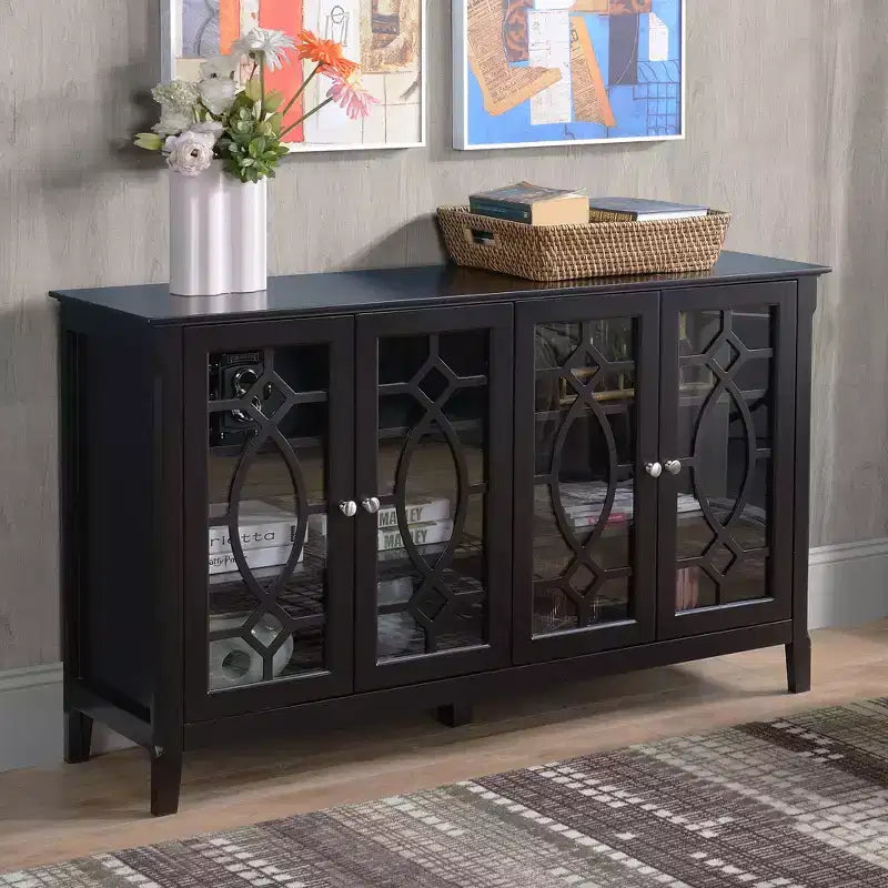 Buffet Vaisselier, Meuble de Rangement de Cuisine, Meuble d'Appoint avec Portes en Verre et Étagères Réglables