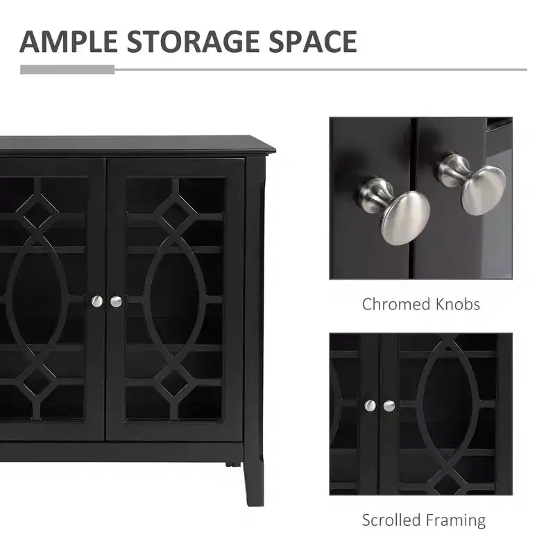 Buffet Vaisselier, Meuble de Rangement de Cuisine, Meuble d'Appoint avec Portes en Verre et Étagères Réglables
