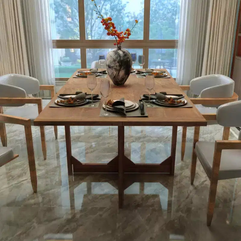 Royal Hampton 62 Inch Rectangular Dining Table, Handcrafted Natural Mango Wood with Magnetic Catchers