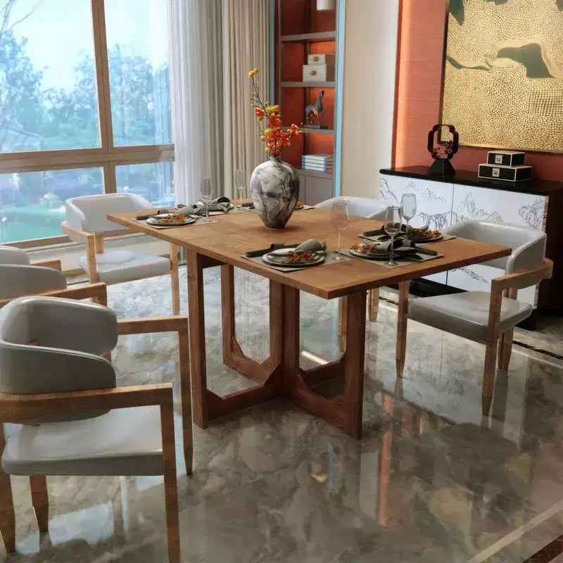 Table de salle à manger rectangulaire de 62 pouces, en bois de manguier naturel fait main avec loquets magnétiques