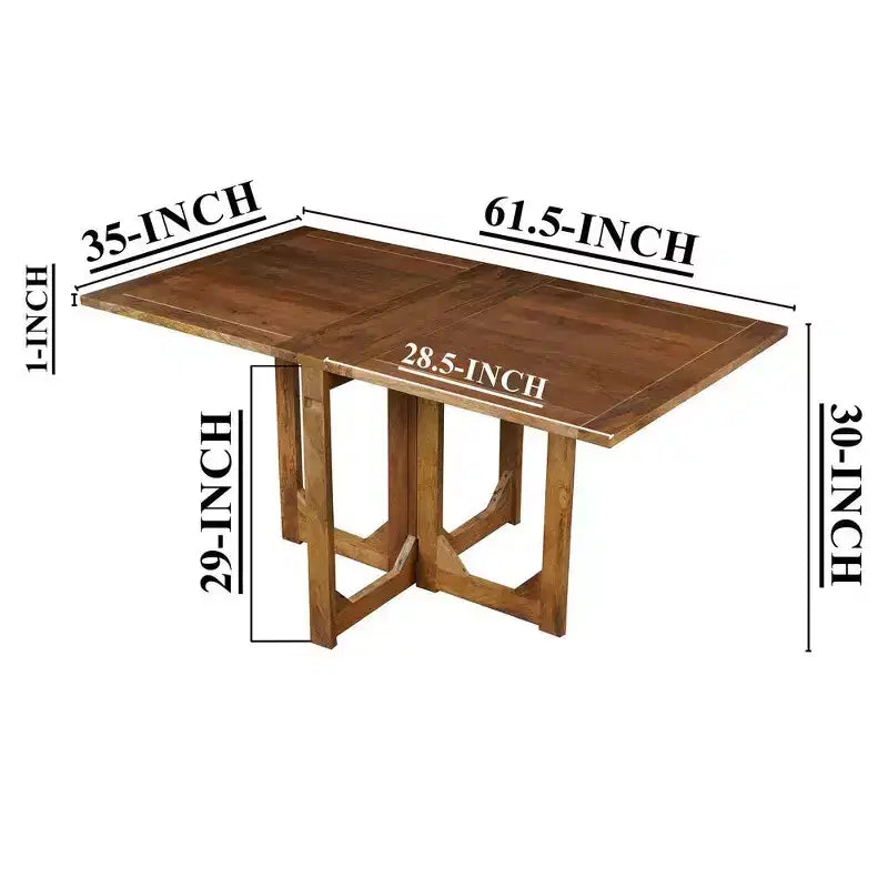 Table de salle à manger rectangulaire de 62 pouces, en bois de manguier naturel fait main avec loquets magnétiques
