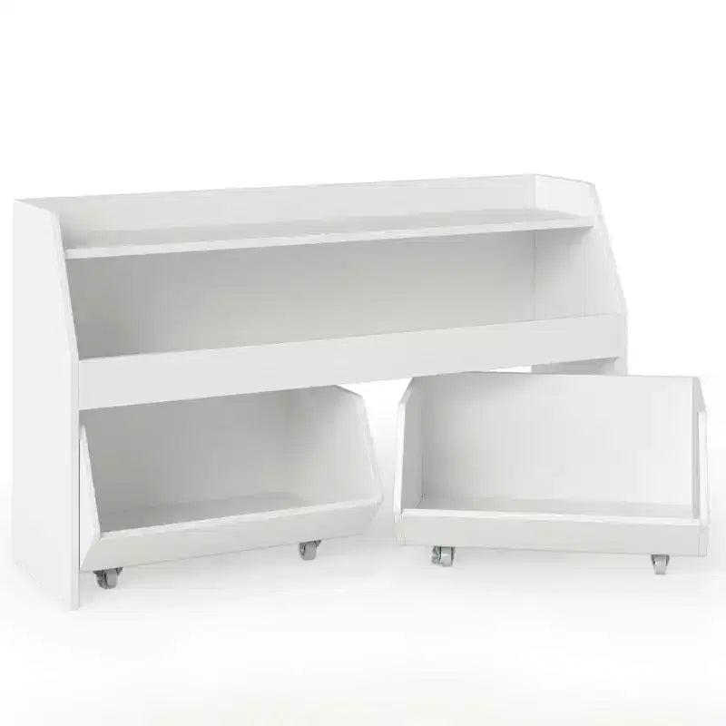 Organisateur de rangement de jouets pour enfants avec 2 tiroirs mobiles et compartiment ouvert Gris/Blanc