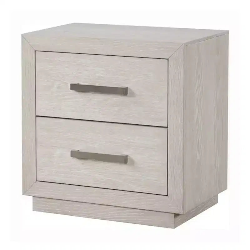 Table de chevet Royal Hampton, USB et LED, 2 tiroirs, poignées chromées, gris clair