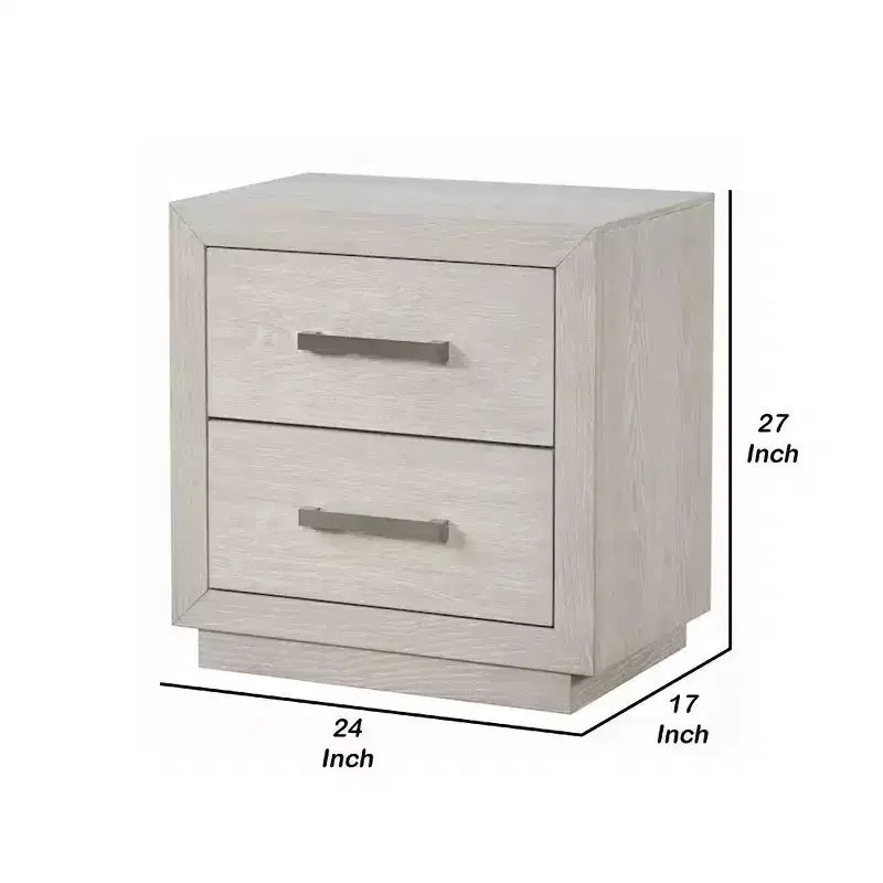 Table de chevet Royal Hampton, USB et LED, 2 tiroirs, poignées chromées, gris clair