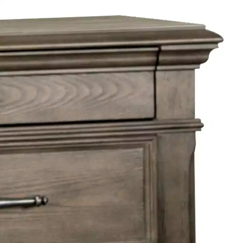 Table de chevet Royal Hampton, USB et LED, 2 tiroirs, poignées chromées, gris clair