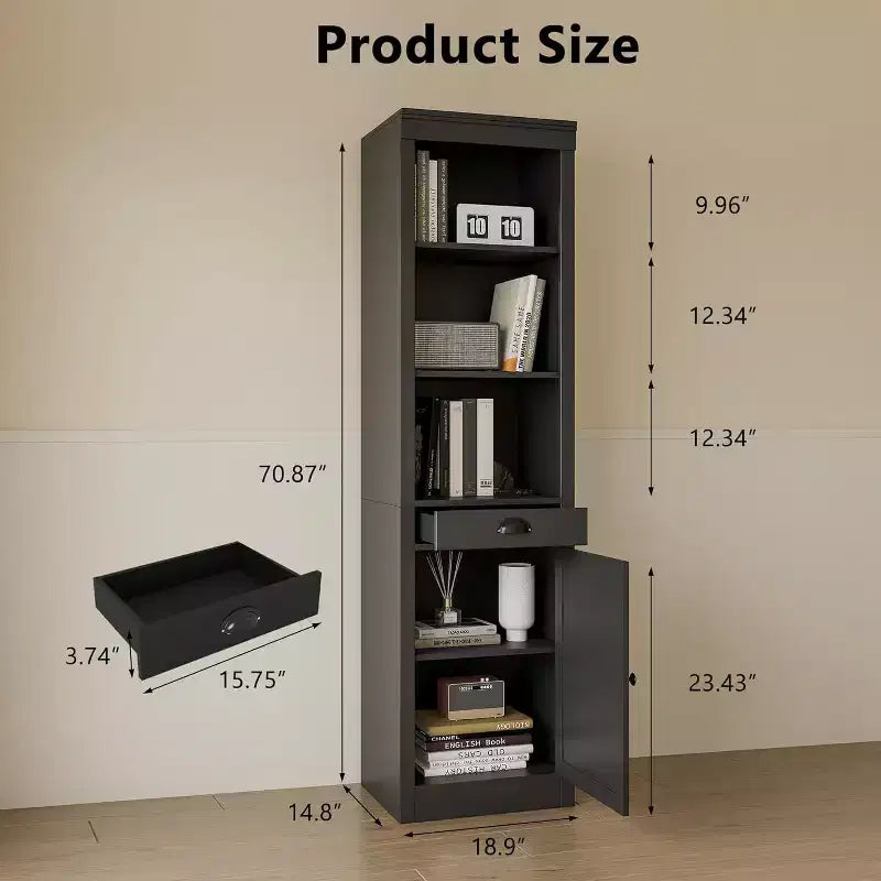 Bibliothèque de 180 cm avec armoire, bibliothèque à 3 étagères et rangement réglable, organisateur moderne